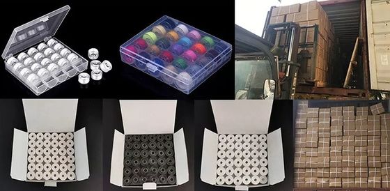 100% Polyester Weiß 75d/2 144 Stück/Box L Größe Polyester Vorgewickeltes Bobbin-Garn für Stickerei