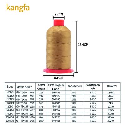 Hochtemperaturbeständigkeit 1500m 100% Nylon 304 Farben Tex 135 Naylon-Gefänge