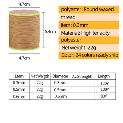 0.65mm Rundwachs Hand genäht Wachs hochfester Kernnähtfaden für Leder-Nähen Polyester