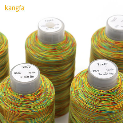 Umweltfreundliche Kangfa Tex70 Nähgarne 100% Polyester Regenbogengarne Anzahl 120D-1680D