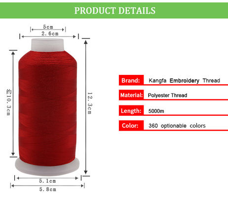 100% Polyester 120d 2 5000Y Stickfaden mit geringer Schrumpfung OEM ODM akzeptiert